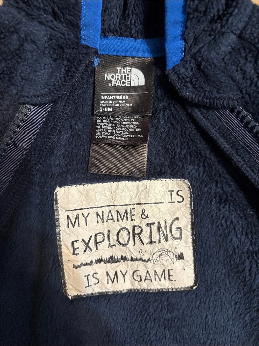 The North Face Navy with Royal Blue Trim Fleece Hooded Baby One-Piece